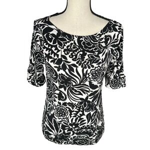 Lauren Ralph Lauren Women's Floral Stretch Cotton Boatneck Tee Sz M